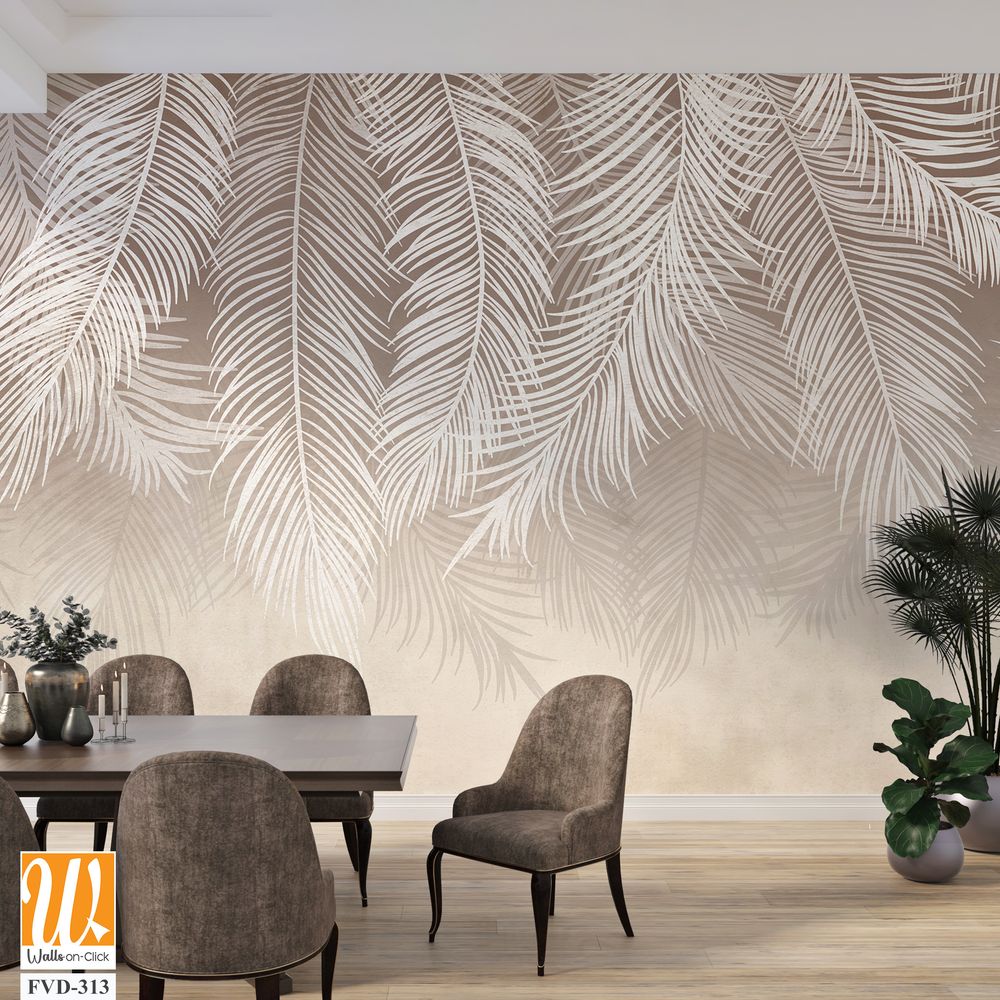 White handing palm leaves on a beige background [WP-FVD-313]