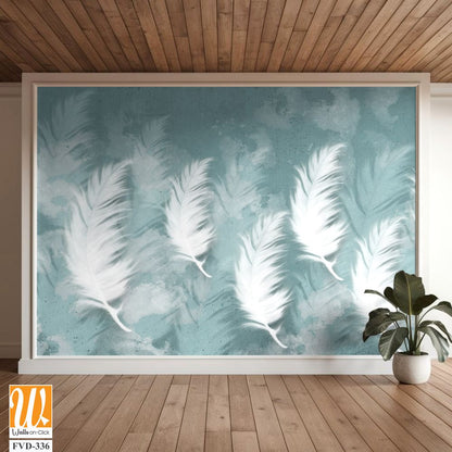 Elegant white feathers on a watercolor background Wallpaper [WP-FVD-336]