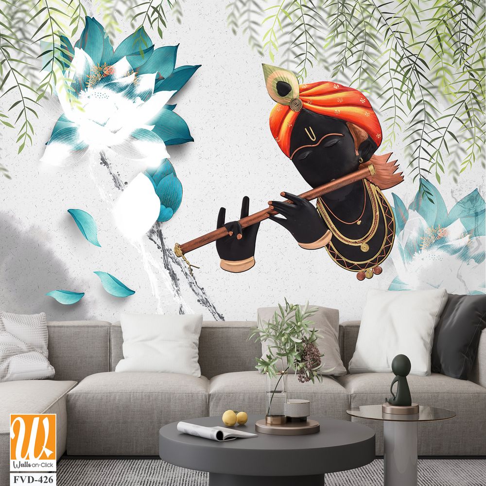 Dark-skinned Lord Krishna playing a flute [WP-FVD-426]