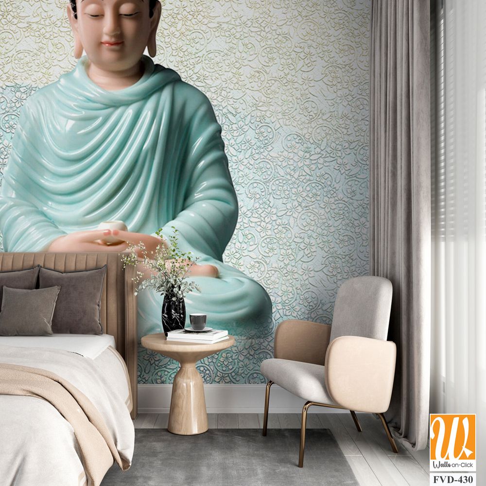 Buddha in a lotus pose, with green leaves [WP-FVD-430]