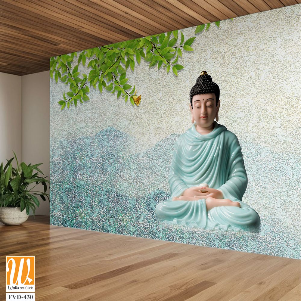 Buddha in a lotus pose, with green leaves [WP-FVD-430]