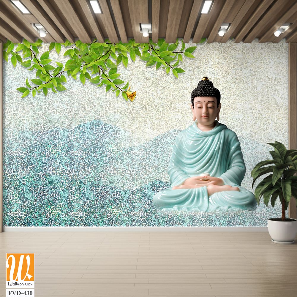 Buddha in a lotus pose, with green leaves [WP-FVD-430]