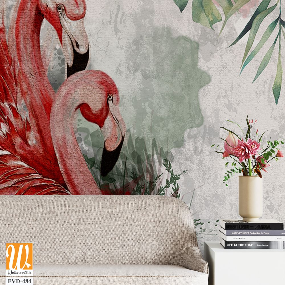 Tropical flamingos photo wallpaper in the room [WP-FVD-484]