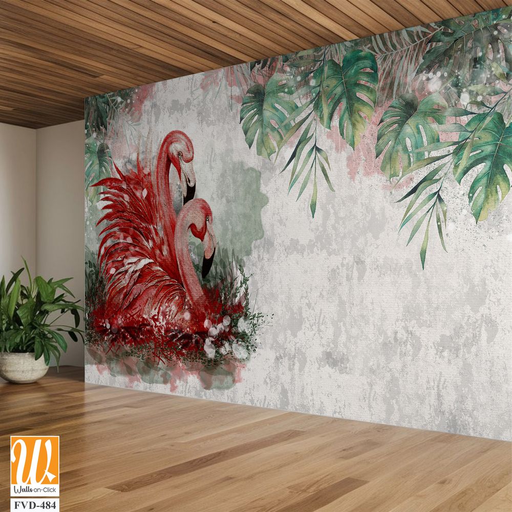 Tropical flamingos photo wallpaper in the room [WP-FVD-484]