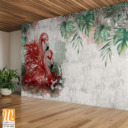 Tropical flamingos photo wallpaper in the room [WP-FVD-484]