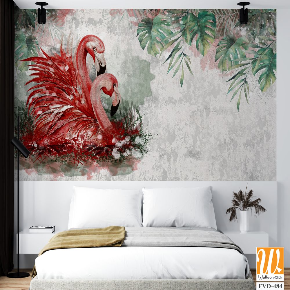 Tropical flamingos photo wallpaper in the room [WP-FVD-484]