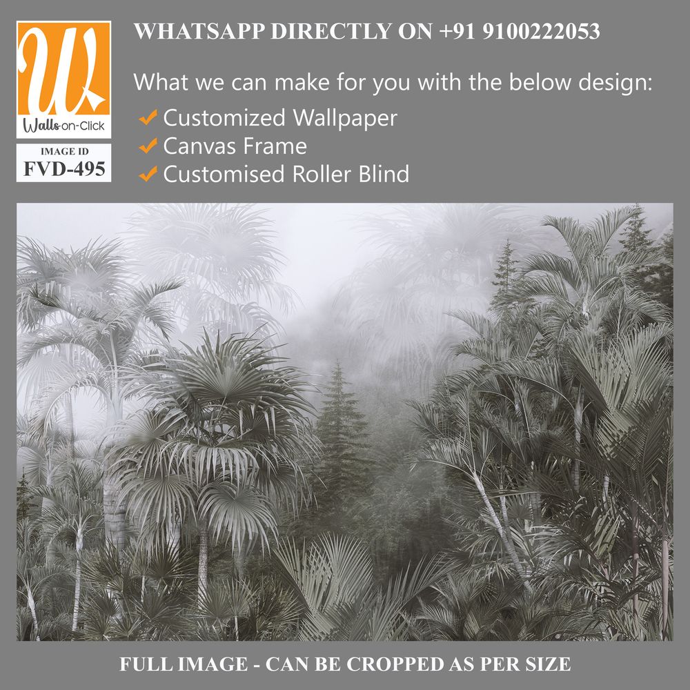 A foggy jungle with palm trees, monochrome [WP-FVD-495]