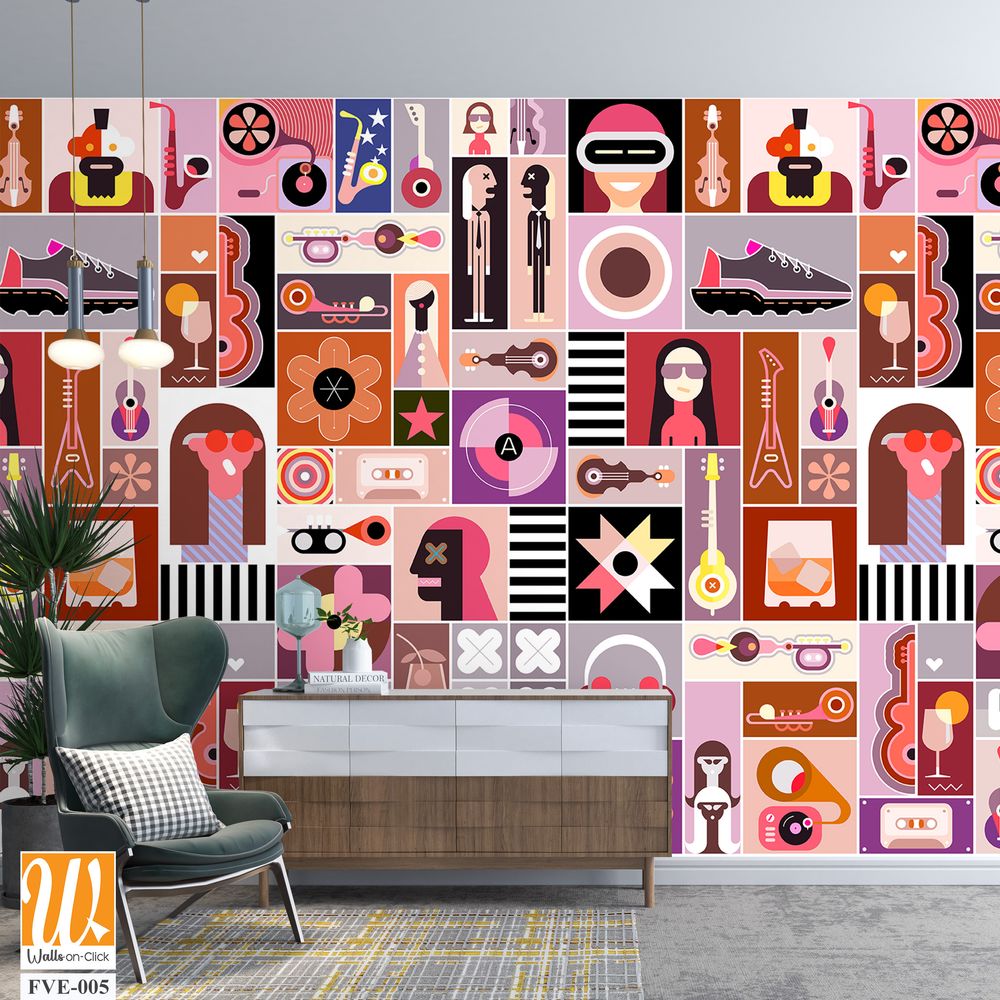 Collage of fashion, music, and film culture [WP-FVE-005]