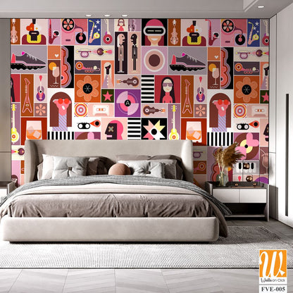 Collage of fashion, music, and film culture [WP-FVE-005]