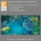 Watercolor tropical leaves on a blue background. Great choice for wallpapers, photo wallpapers, posters and cards. [WP-FVE-083]