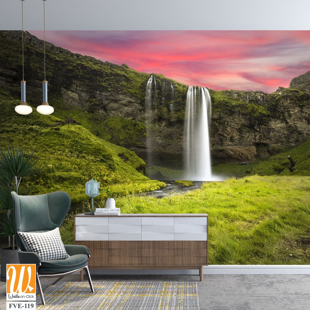 Icelandic waterfall at sunset Wallpaper [WP-FVE-119]