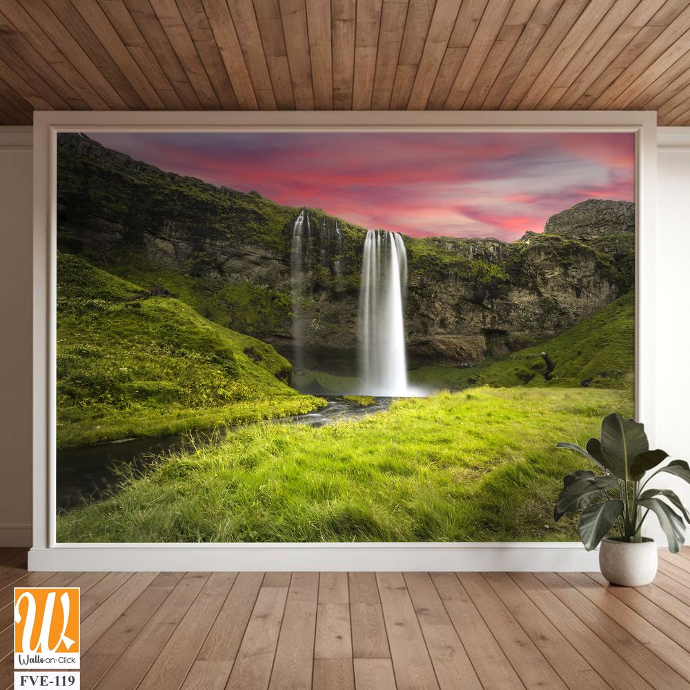 Icelandic waterfall at sunset Wallpaper [WP-FVE-119]