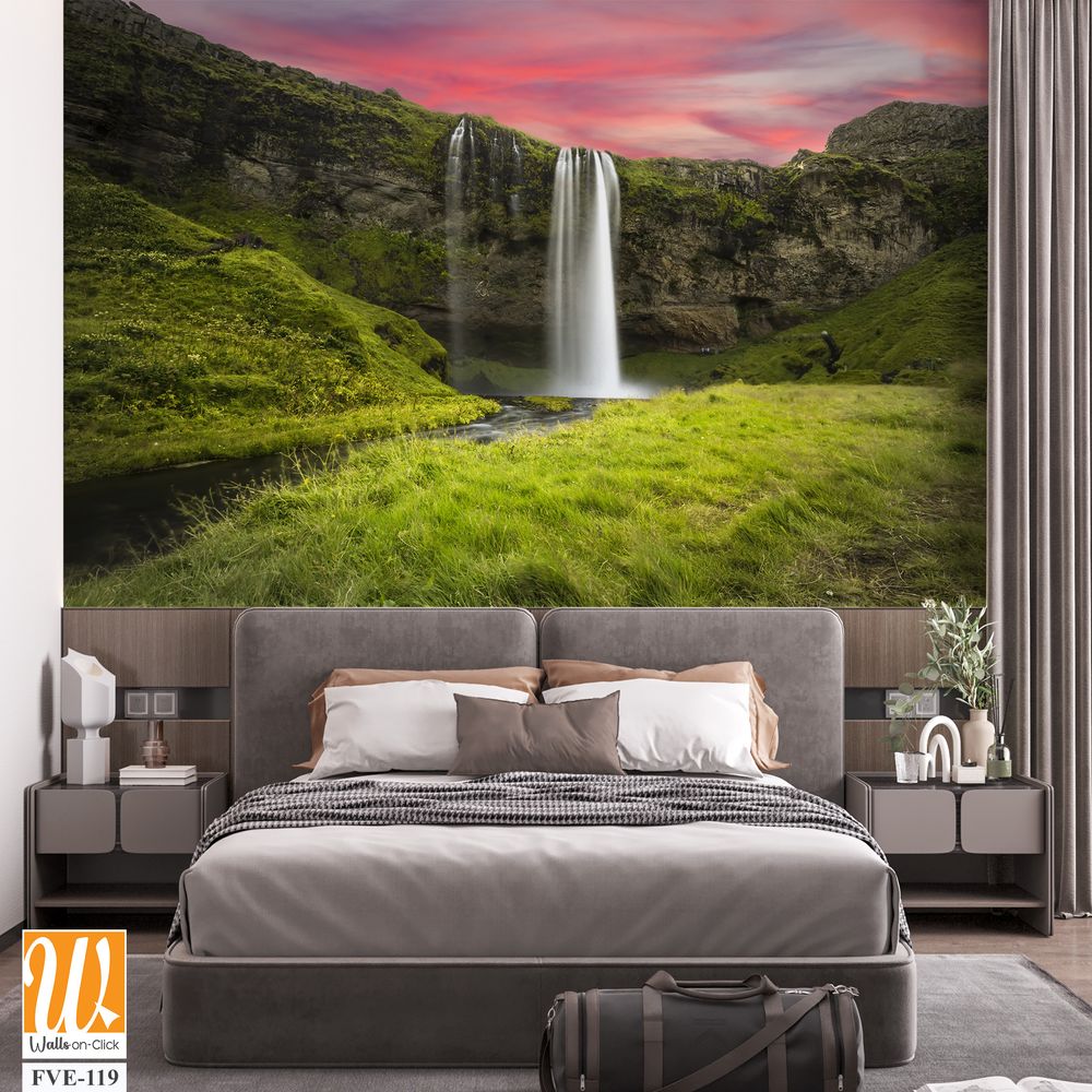 Icelandic waterfall at sunset Wallpaper [WP-FVE-119]