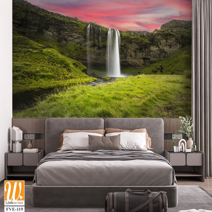 Icelandic waterfall at sunset Wallpaper [WP-FVE-119]