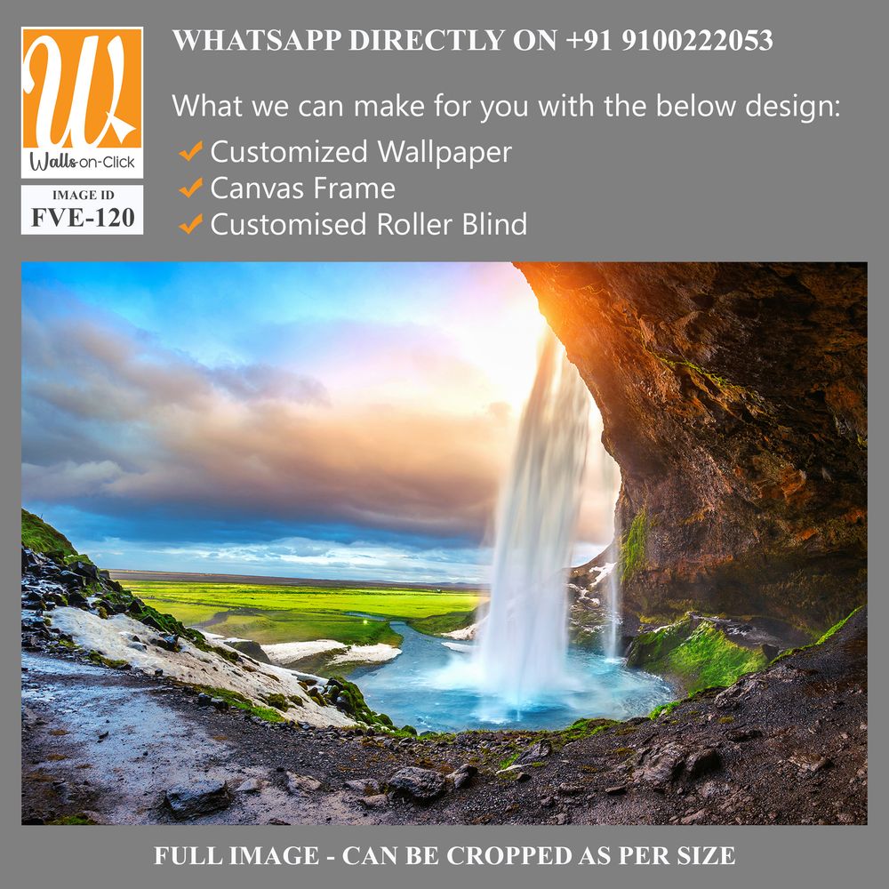 Waterfall at golden hour in Iceland Wallpaper [WP-FVE-120]