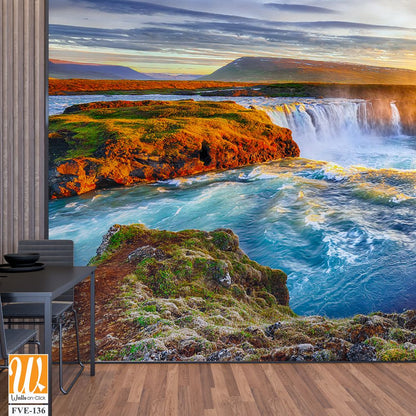 Beautiful sunset over the majestic waterfall in Iceland [WP-FVE-136]