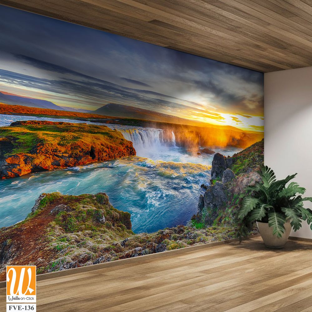Beautiful sunset over the majestic waterfall in Iceland [WP-FVE-136]
