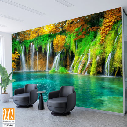 Panoramic view of Plitivice waterfalls in autumn [WP-FVE-141]