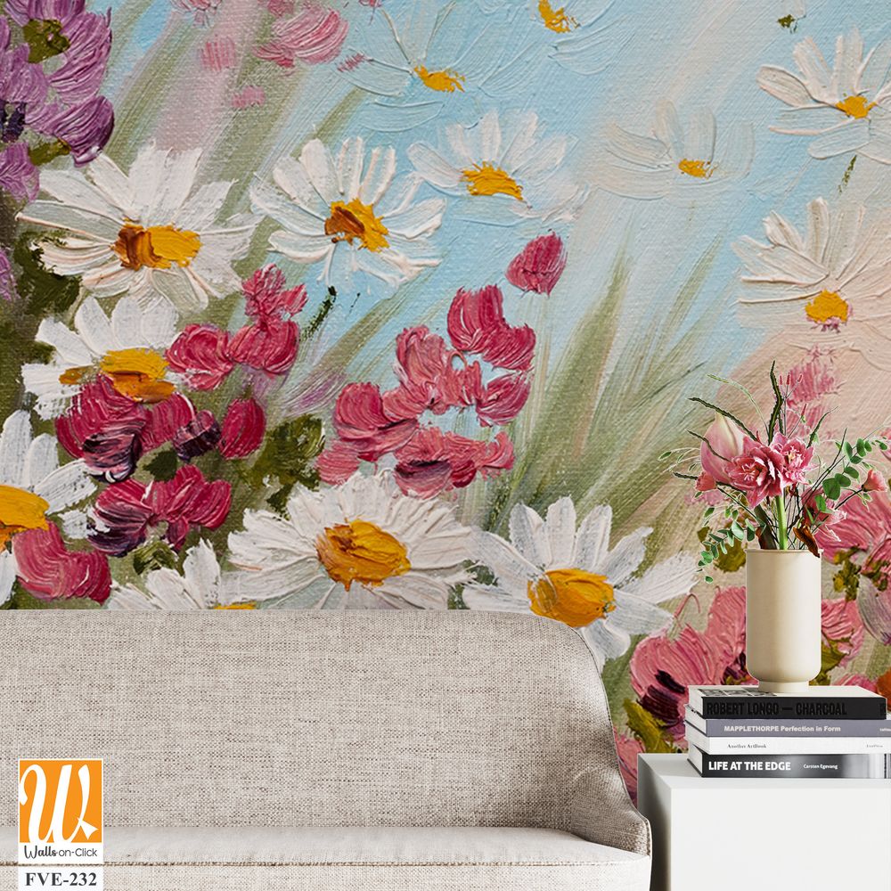 A beautiful painting of wildflowers, irises, and daisies [WP-FVE-232]