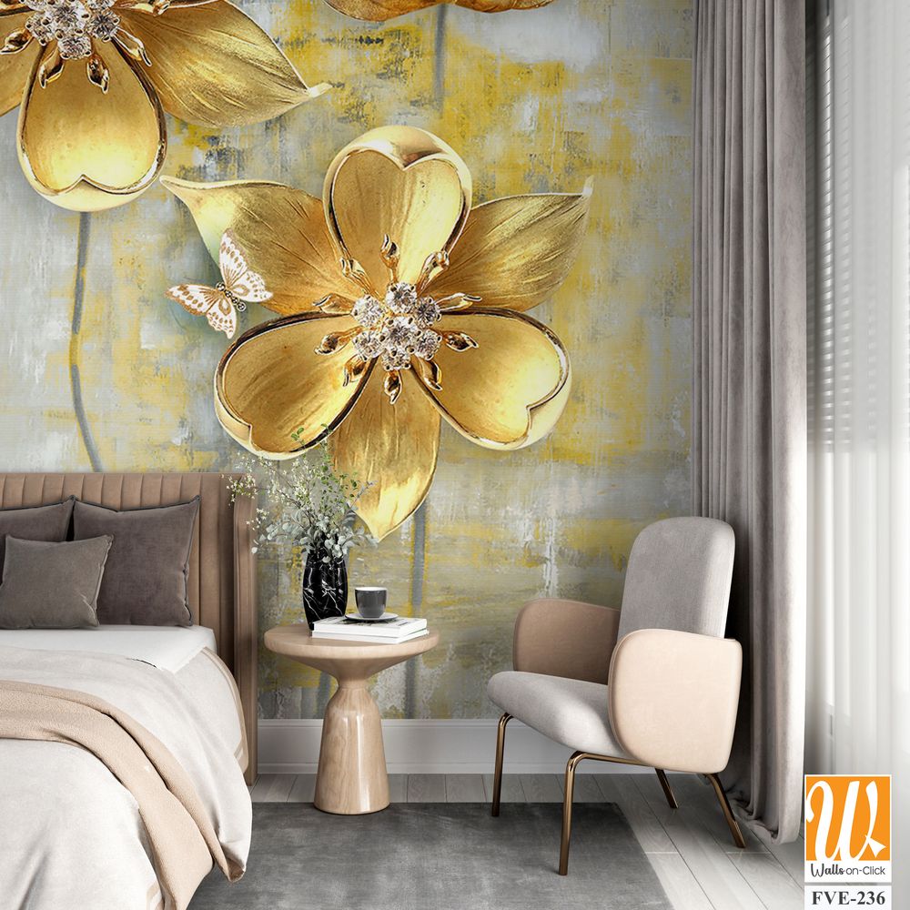 Abstract golden flowers on grey background [WP-FVE-236]