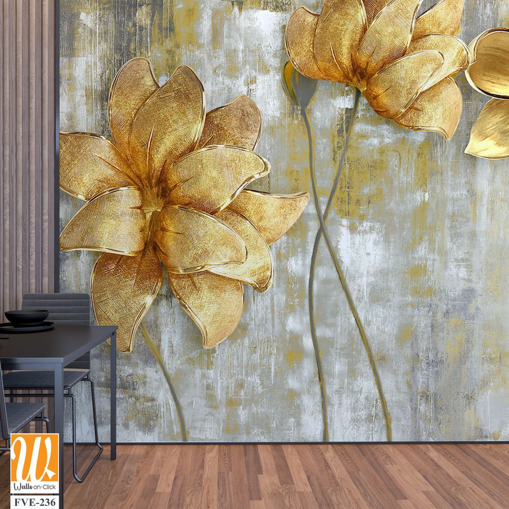 Abstract golden flowers on grey background [WP-FVE-236]