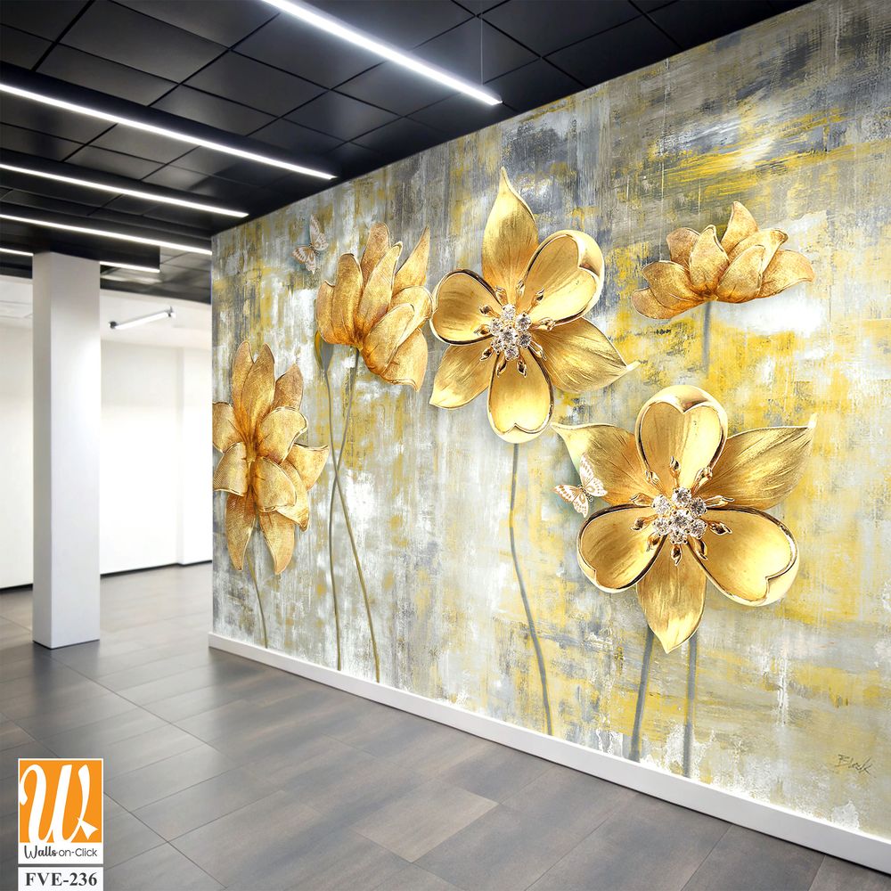 Abstract golden flowers on grey background [WP-FVE-236]