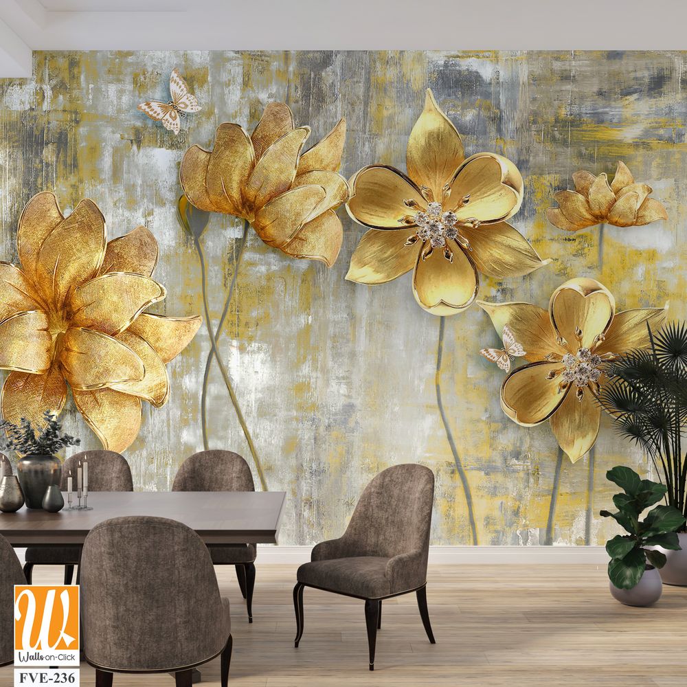 Abstract golden flowers on grey background [WP-FVE-236]
