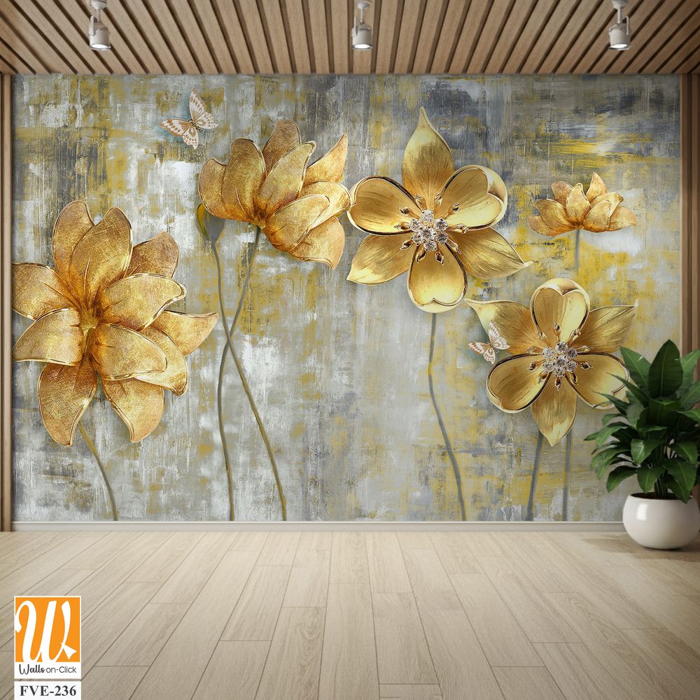 Abstract golden flowers on grey background [WP-FVE-236]