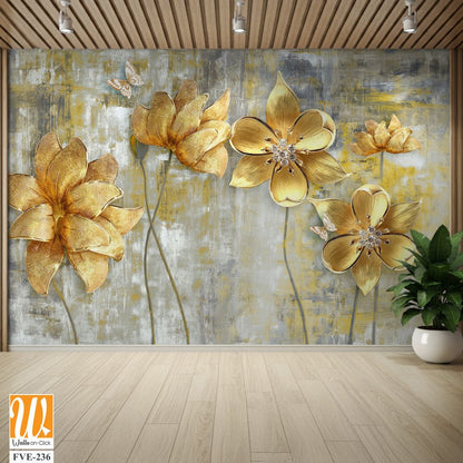 Abstract golden flowers on grey background [WP-FVE-236]