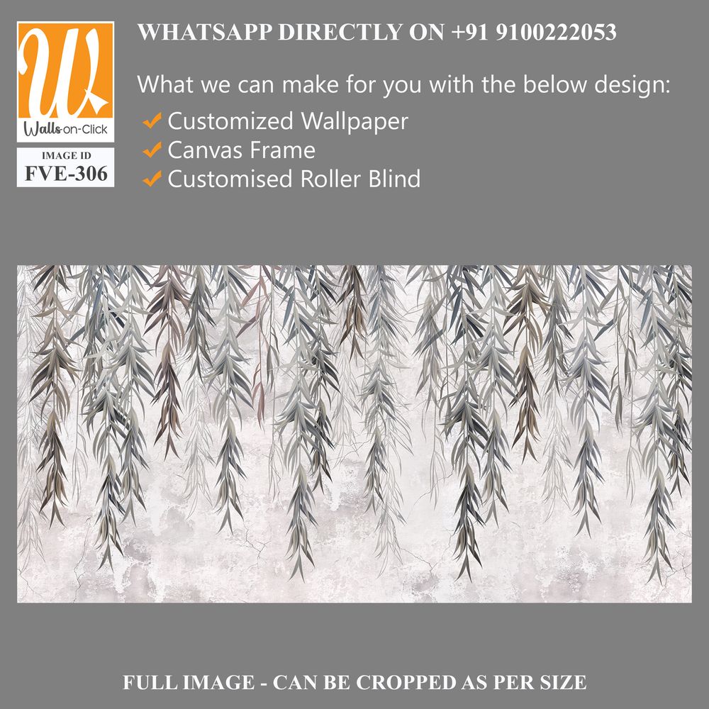 Photo wallpaper, wallpaper, mural design in the loft, classic, modern style. Willow branches on a gray concrete grunge wall. [WP-FVE-306]