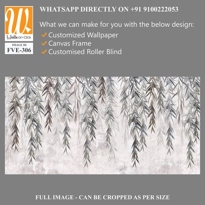 Photo wallpaper, wallpaper, mural design in the loft, classic, modern style. Willow branches on a gray concrete grunge wall. [WP-FVE-306]