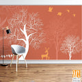 White silhouette trees and deer on an orange background [WP-FVE-326]