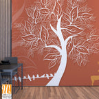 White silhouette trees and deer on an orange background [WP-FVE-326]