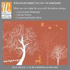 White silhouette trees and deer on an orange background [WP-FVE-326]