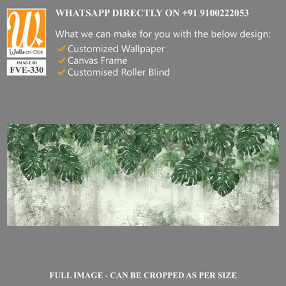 A wall with monstera leaves painted in green [WP-FVE-330]
