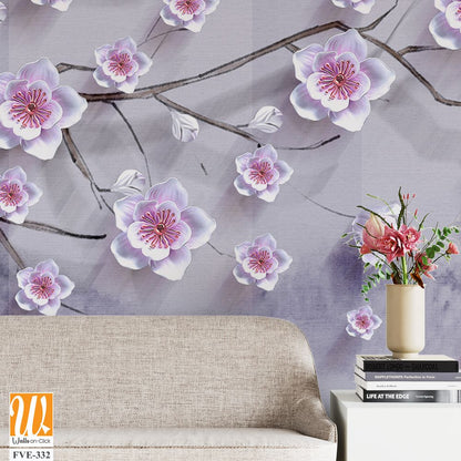 3D cherry blossom tree branch with pink and purple flowers [WP-FVE-332]