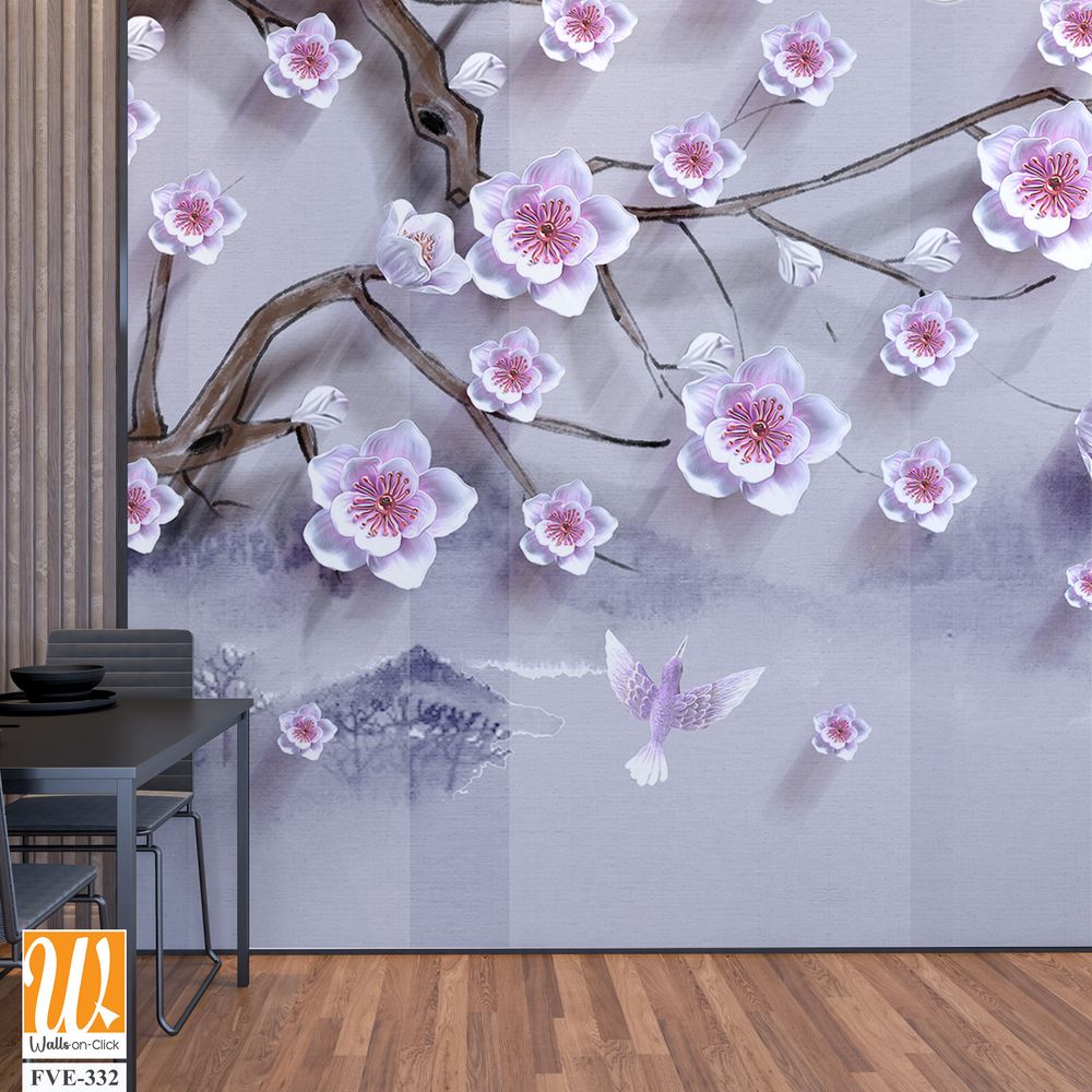 3D cherry blossom tree branch with pink and purple flowers [WP-FVE-332]