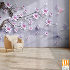 3D cherry blossom tree branch with pink and purple flowers [WP-FVE-332]