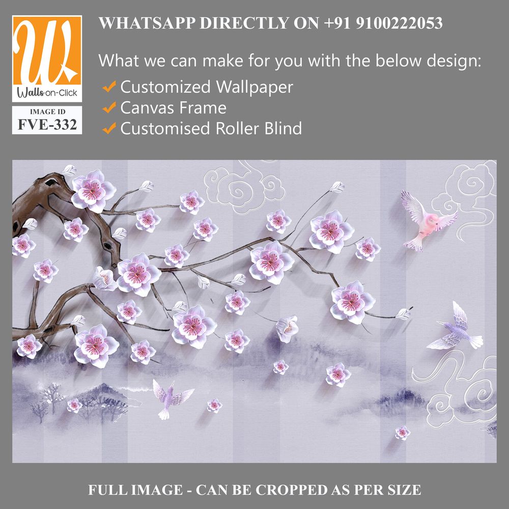 3D cherry blossom tree branch with pink and purple flowers [WP-FVE-332]