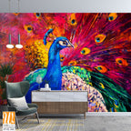 Colorful Peacock, oil painting, colorful background [WP-FVE-341]