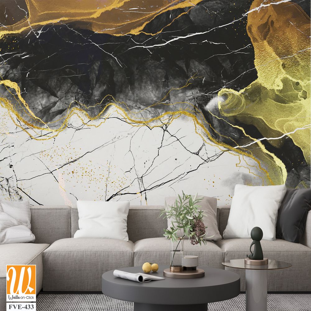 Abstract marble texture with gold and black lines [WP-FVE-433]