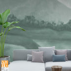 Landscape wallpaper design, oil painting effect landscape illustration, green monochrome, mural art, nature background, mountain landscape [WP-FVE-435]