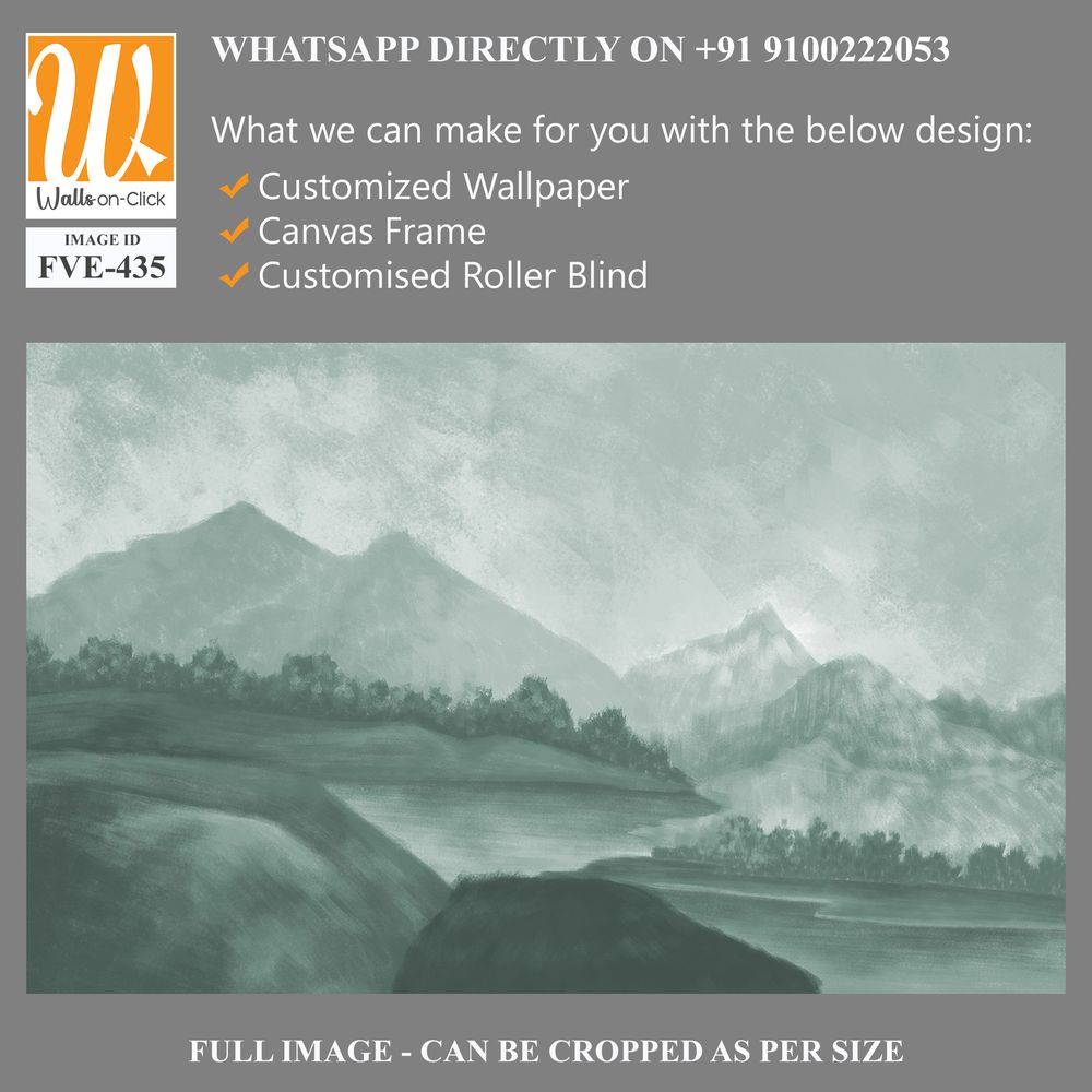Landscape wallpaper design, oil painting effect landscape illustration, green monochrome, mural art, nature background, mountain landscape [WP-FVE-435]