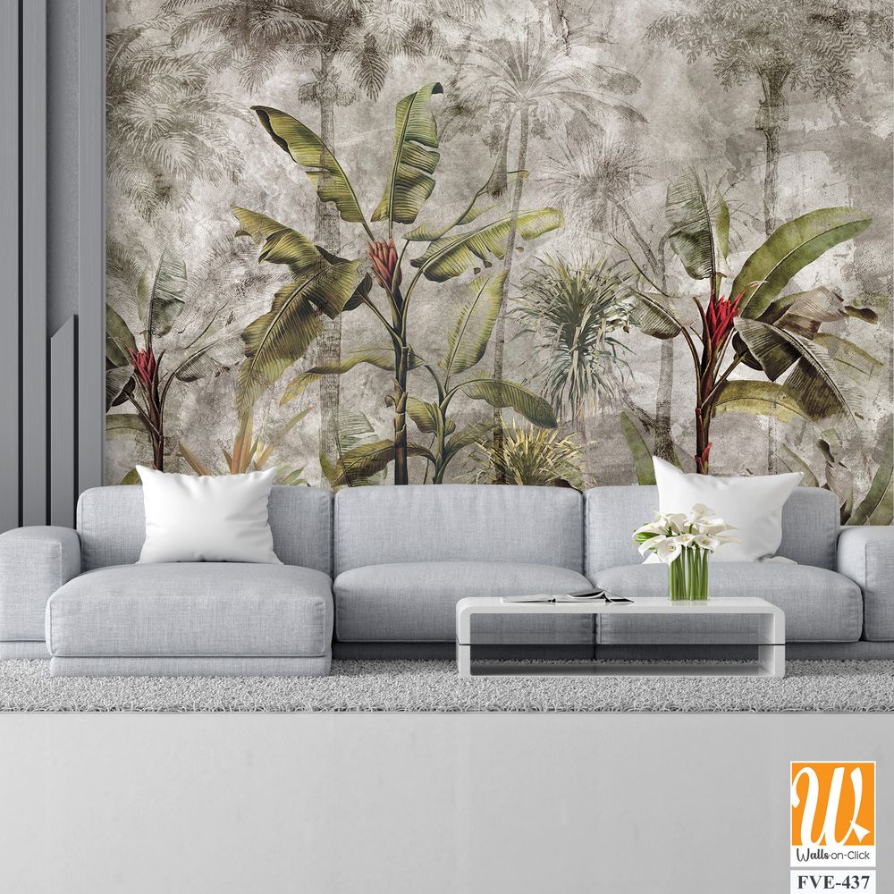 Vintage-style wallpaper of a tropical distressed wall [WP-FVE-437]