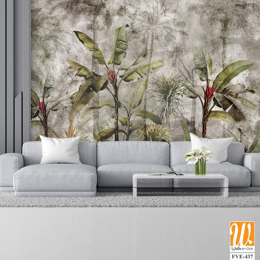 Vintage-style wallpaper of a tropical distressed wall [WP-FVE-437]