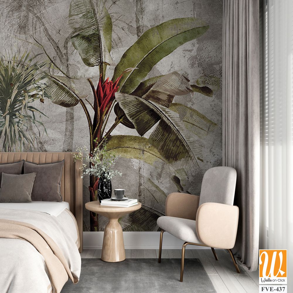 Vintage-style wallpaper of a tropical distressed wall [WP-FVE-437]