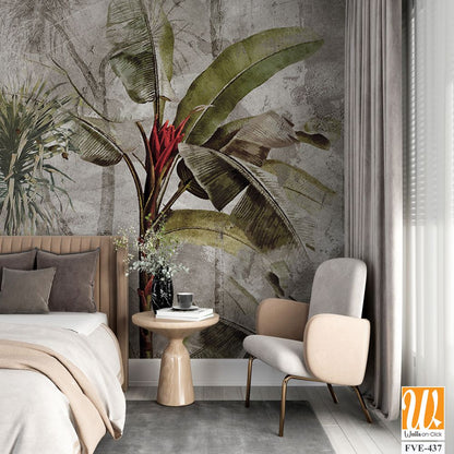 Vintage-style wallpaper of a tropical distressed wall [WP-FVE-437]