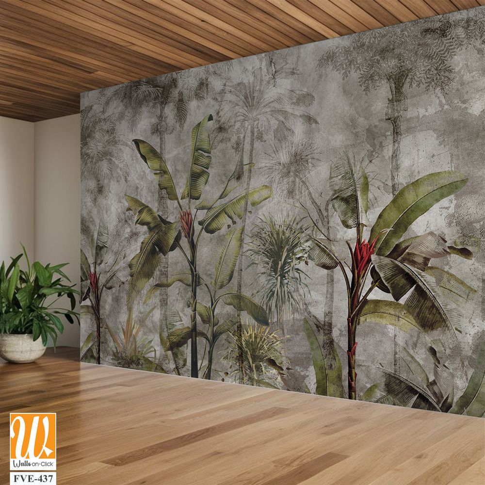 Vintage-style wallpaper of a tropical distressed wall [WP-FVE-437]