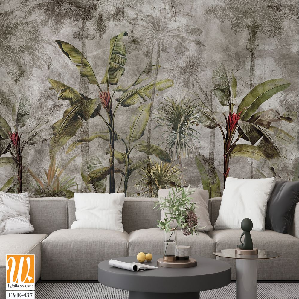 Vintage-style wallpaper of a tropical distressed wall [WP-FVE-437]