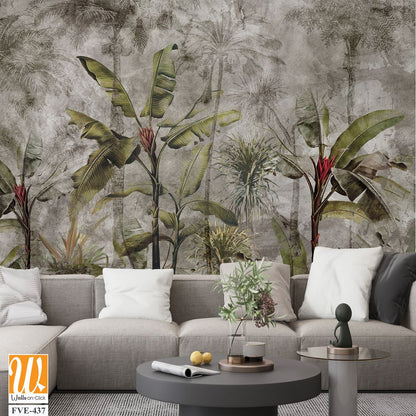 Vintage-style wallpaper of a tropical distressed wall [WP-FVE-437]